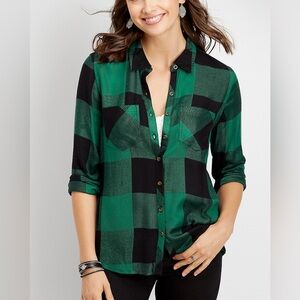Maurice’s Green Black Buffalo Plaid Button Down Lightweight Flannel Size XXL